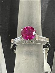 Red Stone Lady's Stone & Diamond Ring 2 Diamonds .14 Carat T.W. 14K White Gold